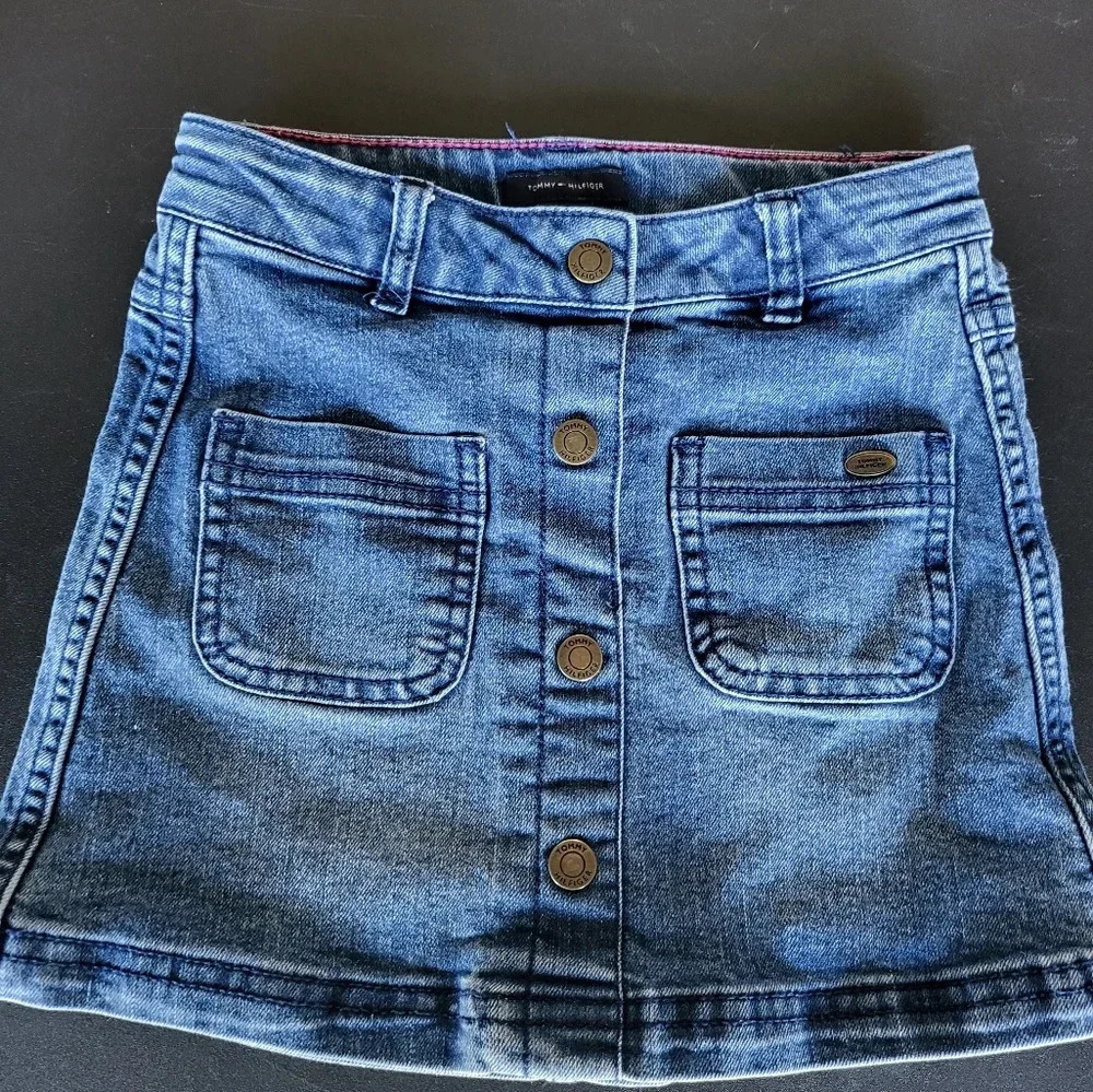 Tommy Hilfiger Jean Skirt Girls 5 Denim Snap Front Pockets